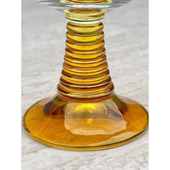 Vintage Schott Zwiesel Clear Wine Goblet With Amber Swirl Stem 5.5" Tall Glasswa - Picture 3 of 4